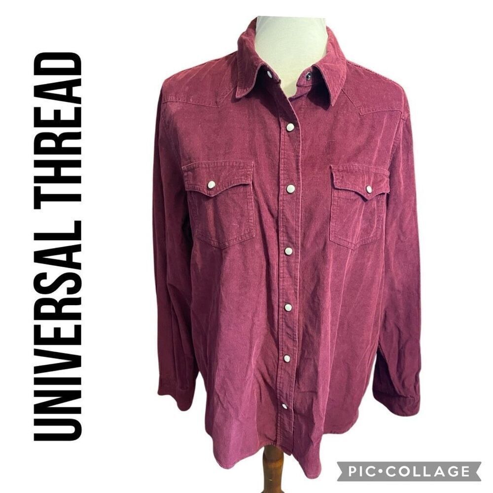 Universal Thread Women’s Corduroy Long Sleeve Button Down Burgundy Shirt Size XX